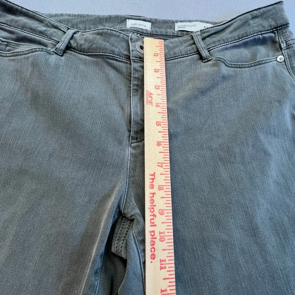 J. Jill Denim Authentic Fit Cropped Jeans Olive Green Frayed Hem Wms 14 Petite